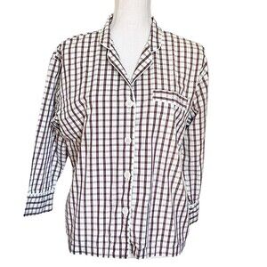 Sleepy Jones Pajama Top Women’s Size XS Checkered Button Up Long Sleeve